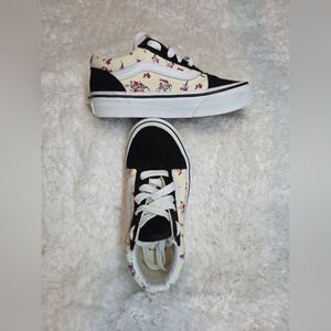 Vans Kids Floral Black and Cream Sneakers